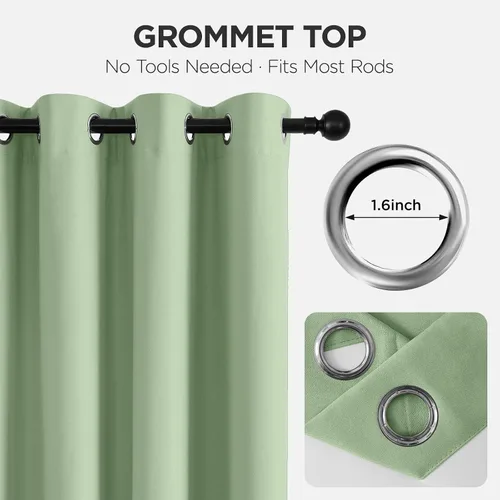 Vista 4 de Joydeco Cortinas opacas de lino para dormitorio, con ojales de 90 pulgadas de largo, cortinas resistentes para sala de estar, cortinas con Verde