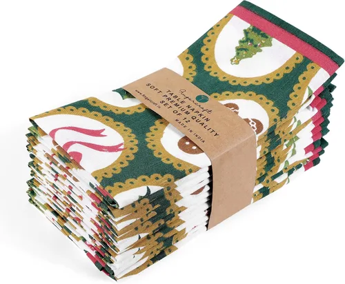 Vista 52 de Fingercraft - Juego de 12 servilletas de tela de mezcla de algodón y lino, con estampado, perfecta para fiestas, cenas, bodas, cócteles y Navidad