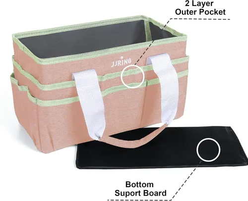 Vista 4 de JJRING Bolsa organizadora de manualidades, organizador de arte con múltiples bolsillos, bolsa de costura beige para arte, manualidades, álbumes