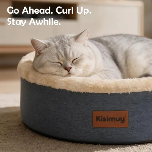 Vista 2 de Cama redonda calmante para gatos y perros para gatitos Gris