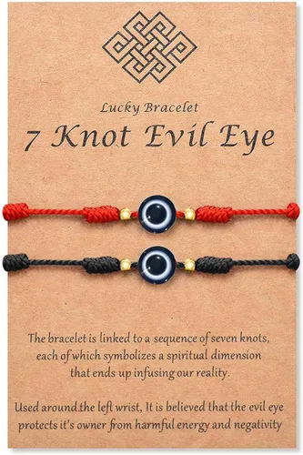 Vista 12 de Pulsera de 7 nudos contra el mal de ojo para mujeres, hombres y bebés, cuerda roja negra rosa, protección contra el mal de ojo, buena suerte, regalo
