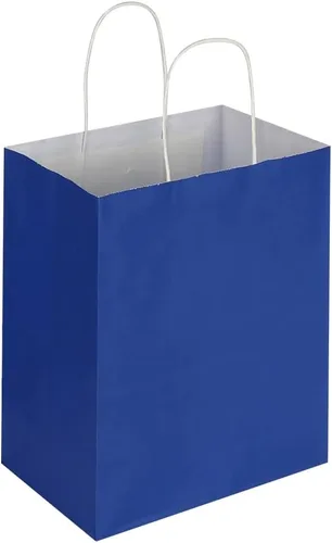 Vista 8 de Oikss Cada paquete de 50 bolsas de regalo de papel kraft medianas azul y amarillo con asas a granel