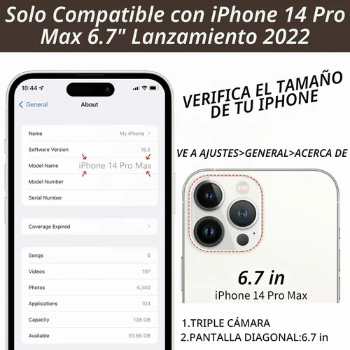 Vista 6 de Funda tipo cartera para iPhone 14 Pro Max de 6.7 pulgadas, con Beige