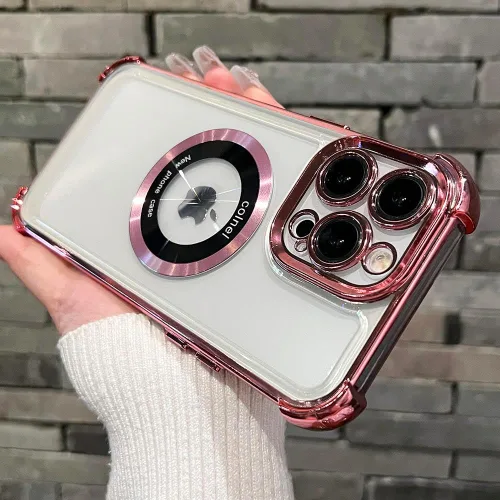 Vista 6 de Funda magnética para iPhone 13 Pro Max compatible con MagSafe, [protección de grado militar] Logo View Funda delgada transparente galvanizada