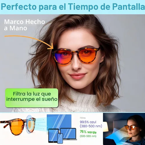 Vista 3 de Orange Blue Light Blocking Glasses for Better Sleep - 99.5% Premium Acetate Migraine Glasses for Women & Men