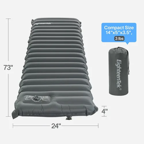 Vista 2 de EighteenTek® Alfombrilla para dormir para camping, almohadilla gruesa de 4 pulgadas, bomba de pie incorporada, almohadilla de dormir autoinflable