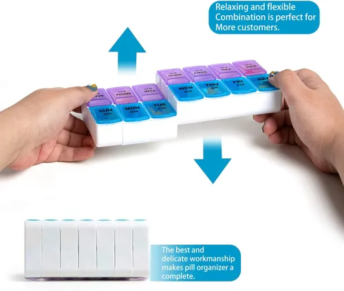 Vista 4 de Organizador Semanal de Pastillas 2 Veces al Día, Pastillero Zumd de 7 Días con Bonita Funda de Tela Acolchada con Cremallera, Estuche de Pastillas
