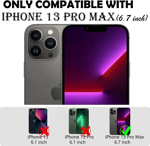 Vista 7 de Funda para iPhone 13 Pro Max con 2 protectores de pantalla, protección contra caídas a prueba de golpes, cuerpo completo, resistente, 3 capas, Negro