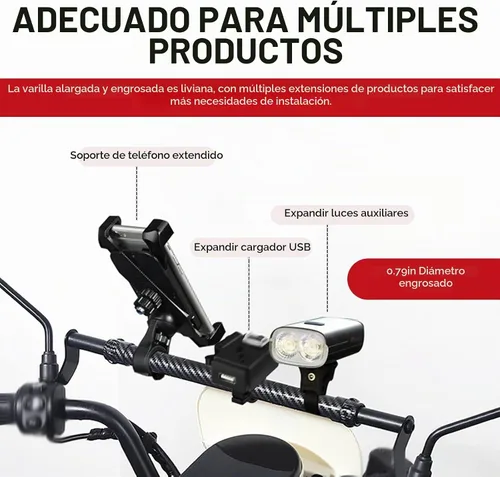 Vista 4 de 1 barra transversal para motocicleta, extensión de manillar ajustable de 11.8 a 17.7 pulgadas para soporte de montaje de teléfono, extensión
