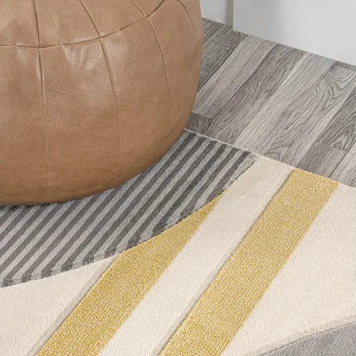 Vista 4 de JONATHAN Y Alfombra de pasillo de círculos a rayas gris/amarillo/crema, 2 x 8 pies, Nicky geométrica para sala de estar, dormitorio, cocina