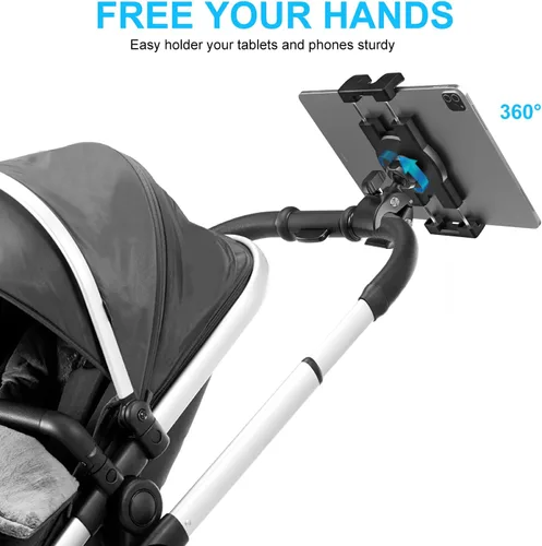 Vista 2 de Soporte para tablet de cochecito para bebé, abrazadera de manillar para scooter, silla de ruedas, bicicleta de gimnasio, equipo de entrenamiento