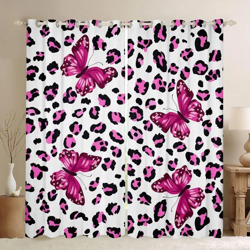 Vista 25 de Feelyou Purple Leopard Print Blackout Curtains Black Wild Safari Darkening Drapes for Bedroom Living Room Decor Cheetah Fur Wildlife Thermal