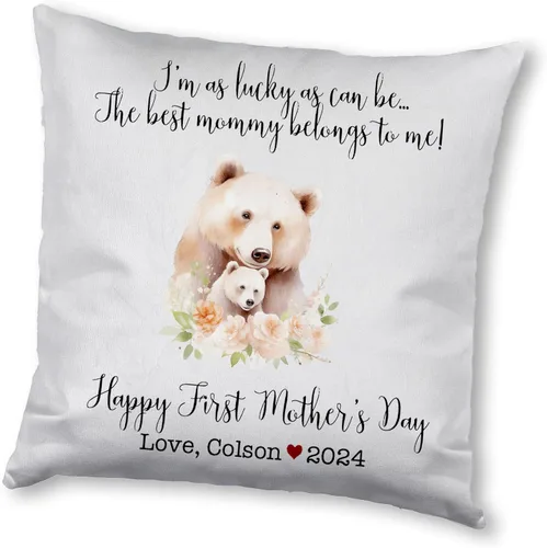 Vista 9 de Mother's Day Bear, First Mother's Day Custom Pillowcase, Personalized Mother's Day Pillowcase, Gift for Mom, Home Decor