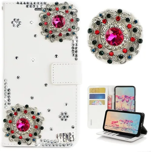 Vista 9 de Bling - Funda tipo cartera para teléfono compatible con Samsung Galaxy Z Fold 3 5G, elegante, hecha a mano en 3D con cristales y mariposas