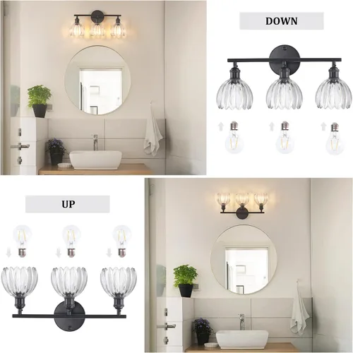 Vista 177 de Shenmoyl Lámparas de baño, lámpara de pared de 2 luces para tocador sobre espejo con pantalla de vidrio tulipán blanco para dormitorio, sala