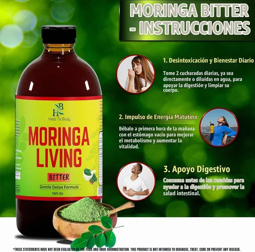 Vista 2 de Herb To Body Moringa Bitters Liquid 16oz - con raíz de moringa y mezcla de hierbas naturales