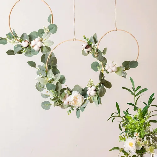 Vista 7 de HATOKU 24 tallos artificiales de hojas de eucalipto sembradas, tallos de eucalipto de plata sintética para ramos de boda, centro de mesa, decoración
