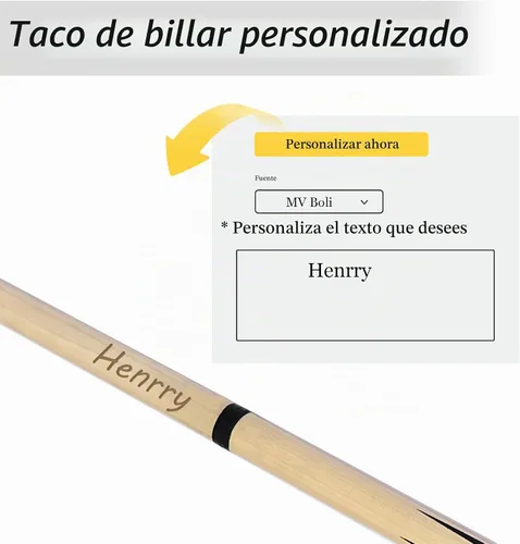 Vista 2 de Taco de billar personalizado con punta, taco de billar grabado con nombre personalizado, 2 piezas de fácil montaje, taco de madera premium
