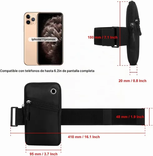 Vista 3 de Funda para brazaletes para teléfono celular para mujer, compatible con teléfono celular de 6.28 pulgadas, pantalla completa, color negro