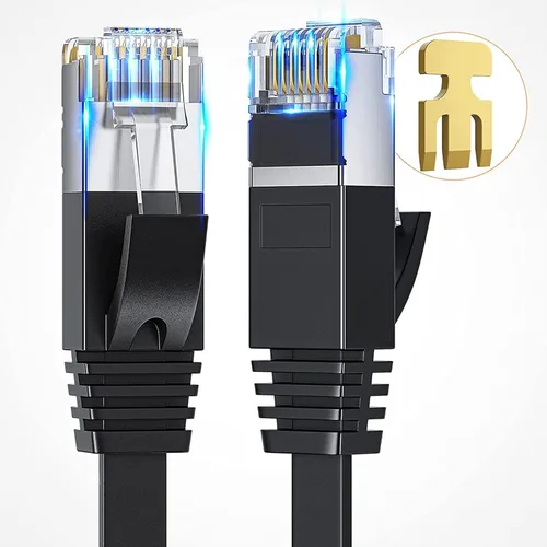 Vista 4 de Ximeges® Cable Ethernet Cat 6, paquete de 2 cables planos de alta velocidad de 6 pies para Internet y red, conectores RJ45, cable LAN profesional