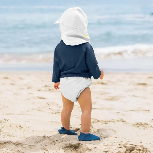 Vista 4 de Green Sprouts Sombrero de natación unisex para bebé con protección solar y solapa Blanco