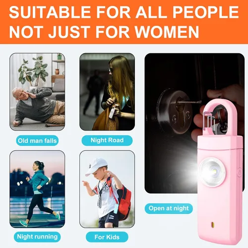 Vista 5 de FA FIGHTART Alarma de seguridad personal para mujeres, luz de sirena fuerte, recargable, para estudiantes, niños, niñas, ancianos, niños (rosa)
