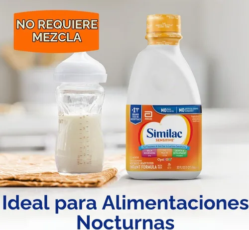 Vista 4 de Similac Fórmula infantil sensible, para irritaciones y gases debido a la sensibilidad a la lactosa, fórmula para bebés lista para alimentar, botella