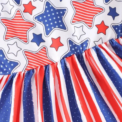 Vista 4 de Vestido para niñas del 4 de julio, con bandera americana, patriótico, estrellas, rayas, vestidos para el Día de la Independencia para niños de 1 a 8