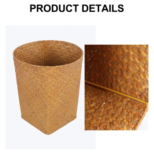 Vista 6 de Alipis Cesta decorativa de almacenamiento tejida con paja de 11.14 pulgadas, organizador multiusos de papel usado para baño, dormitorio, cocina