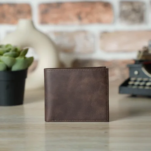 Vista 3 de Customizable Genuine Leather Bifold Wallet, Minimalist Custom Mens Card Holder Wallet (Dark Brown)