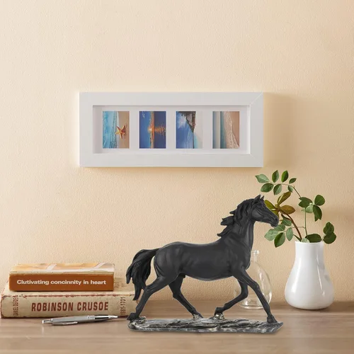 Vista 8 de Homoyoyo Estatua de resina de caballo de pie moderna escultura de caballo decorativo para estantería de escritorio de oficina en casa (negro) 11.02