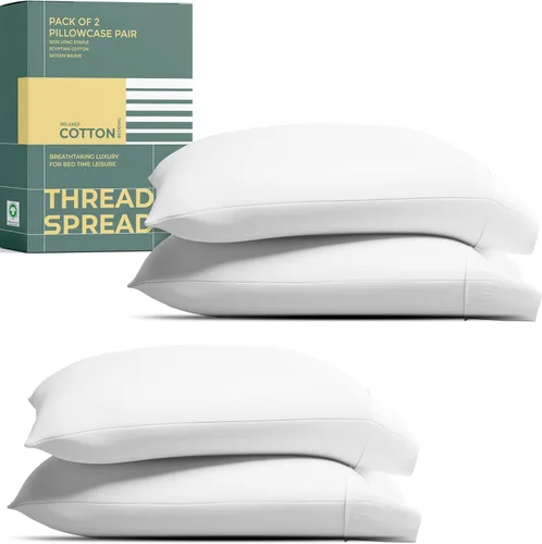 Vista 16 de THREAD SPREAD Juego de 2 fundas de almohada 100% de algodón orgánico tamaño reina/estándar - Funda de almohada de percal de algodón orgánico ultra