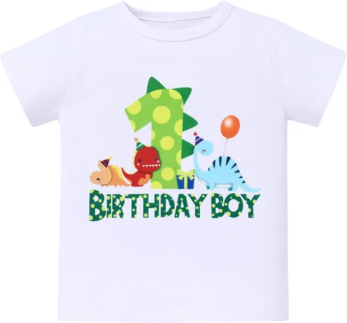 Vista 15 de ODASDO Conjunto de camiseta de manga corta para bebé, diseño de dinosaurio, 1º, 2º y 3º cumpleaños
