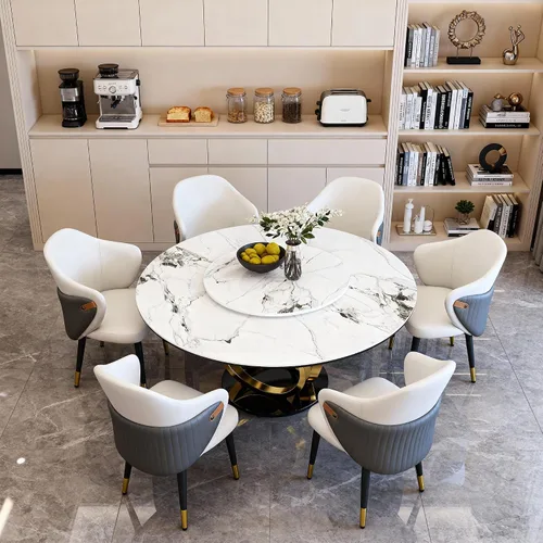 Vista 15 de Mesa de comedor redonda con 31.5 pulgadas desmontable Lazy Susan, moderna mesa de comedor de piedra sinterizada de 59 pulgadas de D para 8 asientos