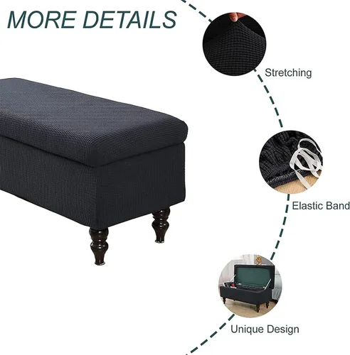 Vista 3 de Fundas otomanas rectangulares, fundas elásticas para reposapiés, funda de banco de almacenamiento, protector de muebles para reposapiés para sala