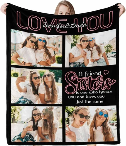 Vista 20 de InterestPrint Regalos para hermanas de hermana manta con collage de fotos, mantas de fotos personalizadas para hermanas, mejores amigas, mujeres