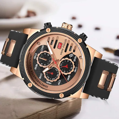 Vista 4 de KXAITO Relojes para hombre, reloj cronógrafo deportivo militar, resistente al agua, correa de cuero de silicona luminosa, relojes casuales