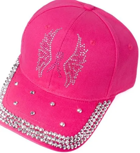 Vista 2 de Nollia Sombreros de concienciación sobre el cáncer para mujer, gorra de béisbol brillante, sombrero de mezclilla con diamantes de imitación y correa