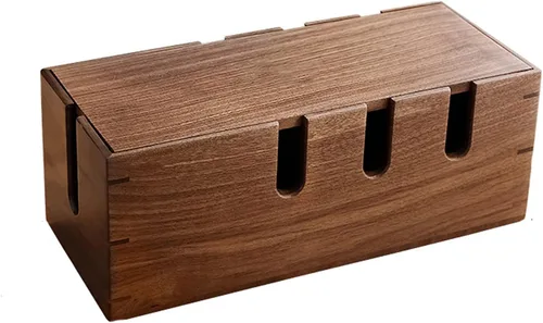 Vista 8 de Caja organizadora de cables de madera, caja de almacenamiento de cables de escritorio, caja de gestión de cables para proteger y ocultar el cable