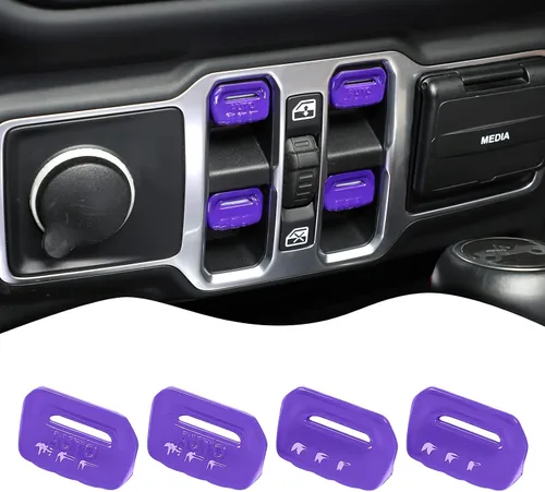 Vista 17 de JeCar 4 piezas para Jeep Wrangler Cubierta de botón del interruptor de ventana de la moldura interior negra para Jeep Wrangler JL JLU Gladiator JT