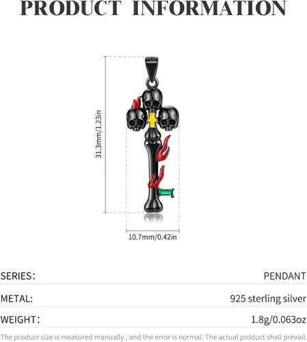 Vista 4 de AIEGNOS Skull Necklace for Men Women 925 Sterling Silver Black Gold Skull Gothic Punk Necklaces Jewelry for Unisex Couple Birthday Christmas Gifts