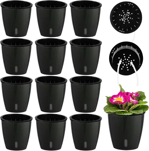 Vista 19 de Planterhoma Macetas de riego automático de 5 pulgadas para plantas de interior, 6 paquetes de macetas de violeta africana con indicador, maceta
