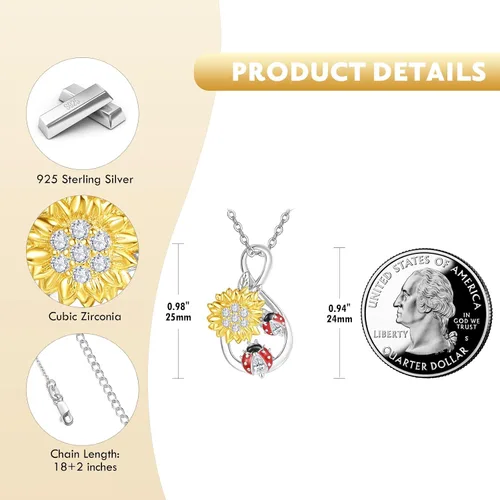 Vista 6 de Dreamboat Sunflower Necklace for Women 925 Sterling Silver You Are My Sunshine Crystal Necklace Flowers Jewelry Christmas Gifts for Wife Daughter