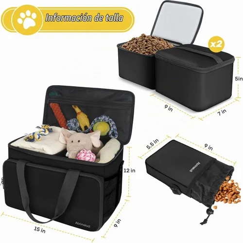Vista 9 de Juego de 6 bolsas de viaje para perros, kit de viaje grande para Negro