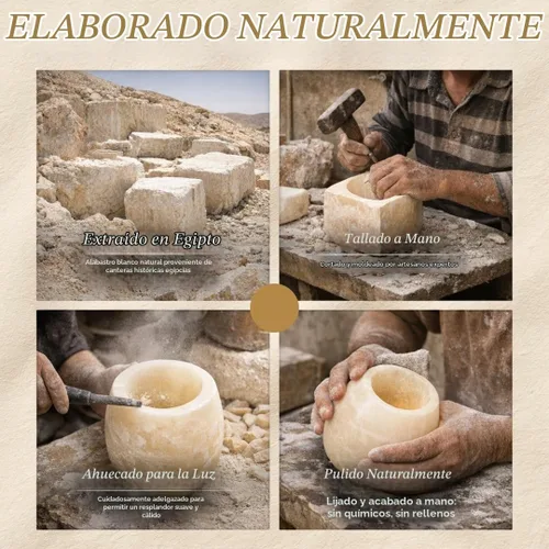 Vista 6 de CraftsOfEgypt Portavelas de piedra de alabastro real egipcio/mármol votivo