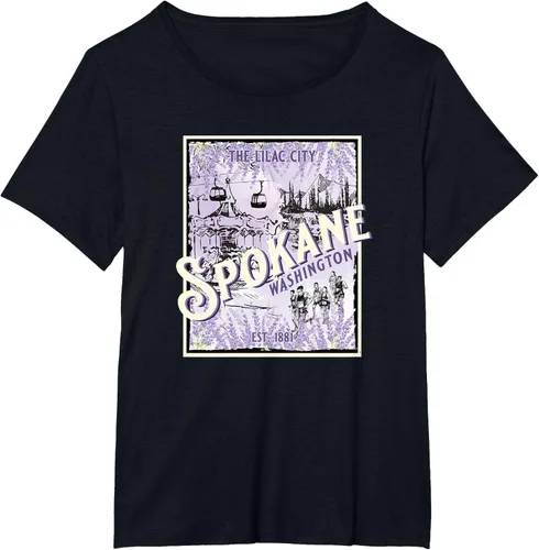 Vista 27 de Camiseta vintage Spokane Washington The Lilac City Carousel Waterfall, Negro