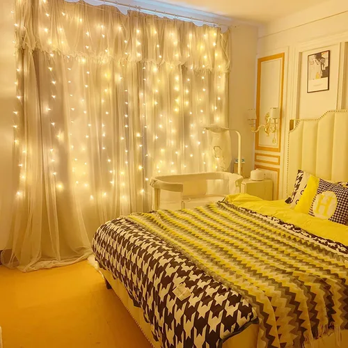 Vista 3 de Dazzle Bright - Cadena de luces para cortina, 300 LED, 3m x 3m, luces de hadas color blanco cálido con 8 modos de iluminación, luces impermeables