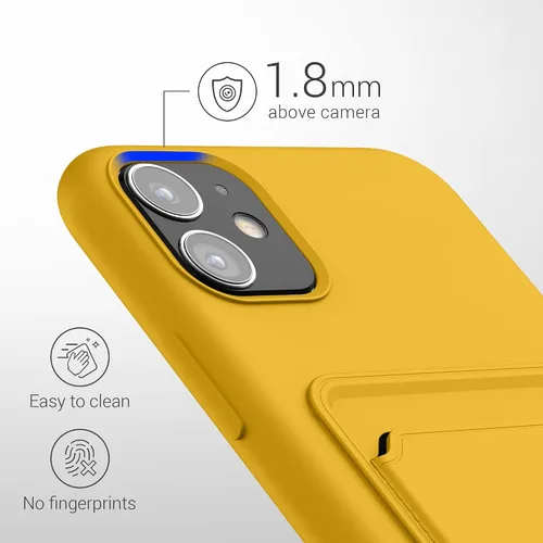 Vista 3 de kwmobile Funda compatible con Apple iPhone 11, funda de TPU con tarjetero de crédito, color amarillo radiante