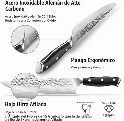 Vista 3 de Cuchillo de chef japonés de acero 7CR13 de 8 pulgadas, mango de madera de Pakka negra con triple remache con proceso de forja extra, regalos