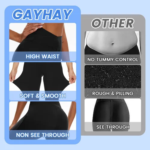 Vista 3 de GAYHAY Leggings acampanados para mujer, con bolsillos, pantalones de yoga cruzados, cintura alta, control de abdomen, corte de bota, leggings